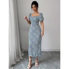 批发ebay亚马逊wish<b class='q'>欧美</b>跨境外贸女装夏季修身时尚显瘦碎花<b class='q'>连衣裙</b>