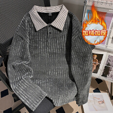 批发实拍大码女装复合真超480克卫衣女冬季加绒新款鱼骨纹<b class='q'>POLO</b>领上衣