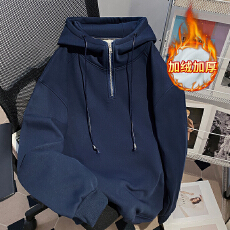 批发实拍大码<b class='q'>女装</b>加绒情侣卫衣男潮牌设计感秋冬新款纯色宽松保暖上衣