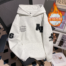 批发实拍<b class='q'>大码</b>女装男卫衣加绒秋冬潮新款中长宽松刺绣连帽保暖上衣