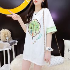 批发新中式短袖<b class='q'>t</b><b class='q'>恤</b>女夏特大码300斤显瘦中长款国风拼接设计感圆领上衣