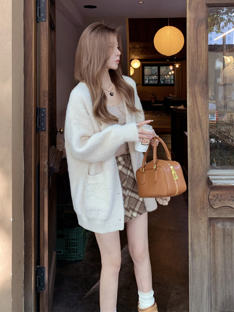 주 대 큰 부드러움 찹쌀 느긋한 밍크 플리스 스웨터 여성 코트 가을 겨울 루즈핏 두꺼운 부드러운 우유 fufu 니트 오픈 가디건