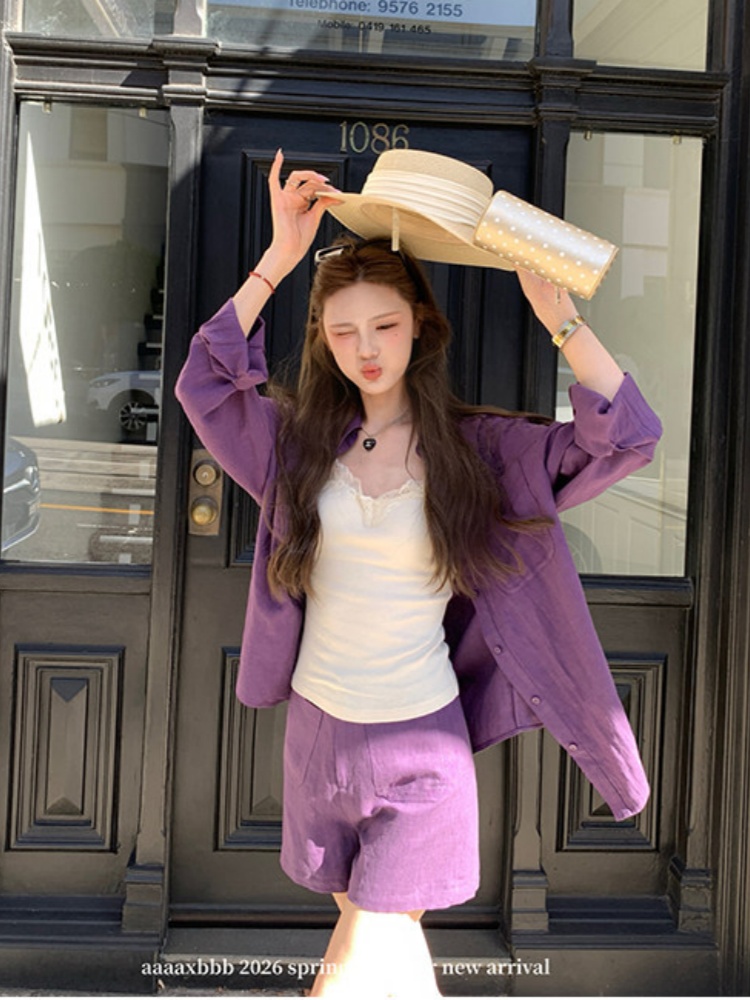 aaaaxbbb 사 필리핀 당겨서 블루 베 이 주간 실크 아마 셔츠 세트 폴로 칼라 긴팔 자외선 차단 맨위 캐주얼 반바지