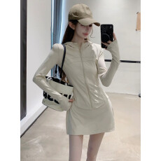 批发韩版休闲防晒套装裙女显瘦修身连帽拉链外套+高腰短裙<b class='q'>裤</b>两件套潮