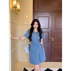 批发实拍～大码女装系带牛仔裙收腰显瘦甜酷减龄藏肉百搭