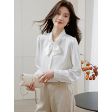 批发实拍白色<b class='q'>衬衫</b>女春秋2026新款设计感小众时尚飘带上衣职业长袖<b class='q'>衬衣</b>