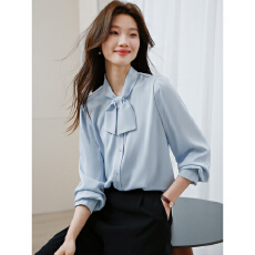 批发实拍 白色蝴蝶结<b class='q'>衬衫</b>女春秋2026新款时尚飘带上衣职业长袖<b class='q'>衬衣</b>