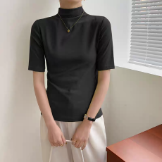 批发别致小立领短<b class='q'>袖</b><b class='q'>t</b><b class='q'>恤</b>女早秋新款韩版修身半高领五分<b class='q'>袖</b>纯色上衣内搭