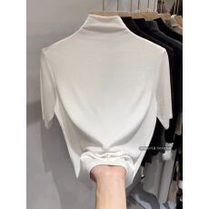 批发2025秋季纯色半高领五分<b class='q'>袖</b>打底衫上衣女修身显瘦正肩百搭中<b class='q'>袖</b><b class='q'>T</b><b class='q'>恤</b>