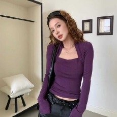 批发纯欲气质长袖棉<b class='q'>T</b><b class='q'>恤</b>女2025秋季新款韩版<b class='q'>紧身</b>显瘦百搭上衣女