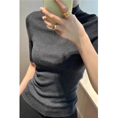 批发灰色半高领五分<b class='q'>袖</b>打底衫女春秋新款紧身内搭气质中<b class='q'>袖</b>针织<b class='q'>T</b><b class='q'>恤</b>上衣