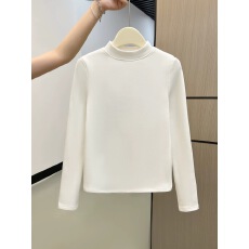 批发<b class='q'>婴儿</b>绒半高领纯色加长袖T恤女秋冬2025新款修身显瘦加厚上衣