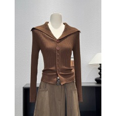 批发气质<b class='q'>翻领</b>单排扣长袖针织<b class='q'>T</b><b class='q'>恤</b>女2025秋冬新款修身显瘦打底内搭上衣