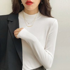 批发叠穿半高领打底衫女内搭2025春季秋冬新款修身长袖<b class='q'>t</b><b class='q'>恤</b>女上衣