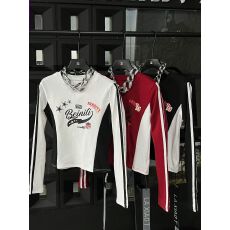 批发2025秋季新款辣妹修身印花t恤女小个子短款休闲<b class='q'>运动</b>球衣长袖上衣