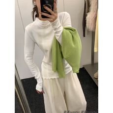 2025秋新款简约百搭软糯木耳花边长袖内搭T恤打底衫宽松显瘦上衣