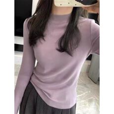 韩系小圆领弹力修身长袖T恤打底衫女2025秋季百搭上衣