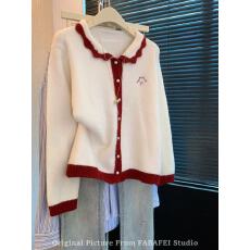 批发海系列撞色波浪边翻领减龄百搭针织衫2025秋季新款<b class='q'>品牌</b><b class='q'>折扣</b>女装