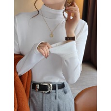 批发白色半高领长袖磨毛<b class='q'>打底衫</b>女士保暖内搭2025冬新款T恤上衣