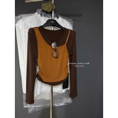 十三行2025冬季新款韩版设计感假两件长袖T恤女修身显瘦打底上衣