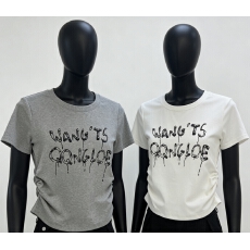 灰色短袖t恤女短款2026新款夏季美式褶皱修身显瘦正肩上衣