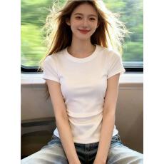 批发白色短袖t恤女2026春夏内搭打底衫修身显瘦百搭短款体恤纯棉上衣