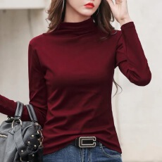 批发纯棉修身打底衫女装长袖T恤半高领内搭洋气弹力体恤2026秋冬新款