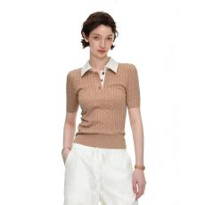 批发撞色polo领短袖<b class='q'>针织衫</b>女夏季新款老钱风通勤修身显瘦百搭正肩上衣
