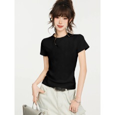 批发美式<b class='q'>白色</b>正肩短袖t恤女夏季显瘦紧身辣妹小众设计感上衣2026新款