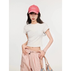 批发美式甜辣<b class='q'>白色</b>正肩短袖t恤女夏夏季2026新款修身高腰露脐短款上衣