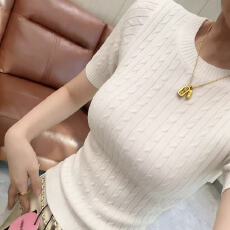 批发韩系圆领麻花短袖毛针织衫女2026夏季<b class='q'>新款</b>修身显瘦百搭洋气上衣潮