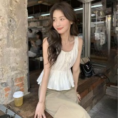批发夏日格调 肌理感<b class='q'>无袖</b>小衫吊带背心女收腰别致气质上衣