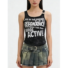 批发美式复古字母无袖吊带背心外穿女夏季辣妹收腰<b class='q'>修身</b>内搭小上衣