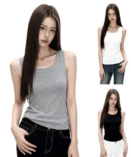 아메리칸 레트로 민소매 회색 와이드 어깨끈 캐미솔 여성 의류 여름 섹션 외출용 몸매 가꾸기 인사이드 가져 가라. 만나는 맨위 트렌디