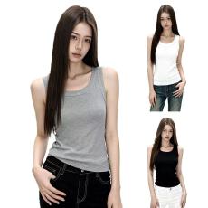 批发美式复古无袖灰色宽肩带吊带背心女装夏款外穿<b class='q'>修身</b>内搭打底上衣潮