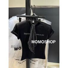 批发韩版春季新款2026美式辣妹字母印花显瘦正肩T恤上衣配丝巾<b class='q'>套装</b>女