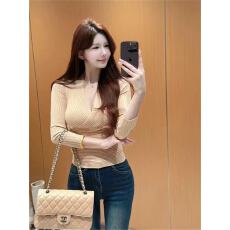 批发纯欲辣妹性感v领针织<b class='q'>打底衫</b>女春秋修身显瘦洋气内搭短款毛衣上衣