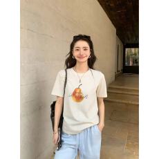 批发韩系苹果印花白色短袖T恤女25秋季休闲宽松<b class='q'>百搭</b>内搭打底外穿上衣