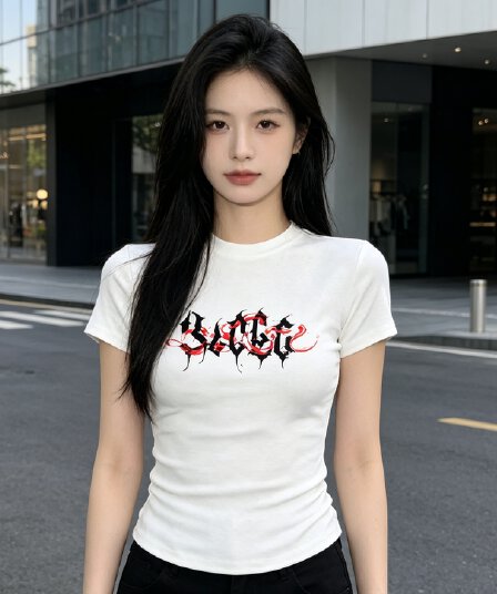2026 핫걸 허리 수축 타이트 반팔 티셔츠 여름 아메리칸 알파벳 몸매 가꾸기 슬림해 보이는 쇼트 스타일 긍정적 인 어깨 의류 여성
