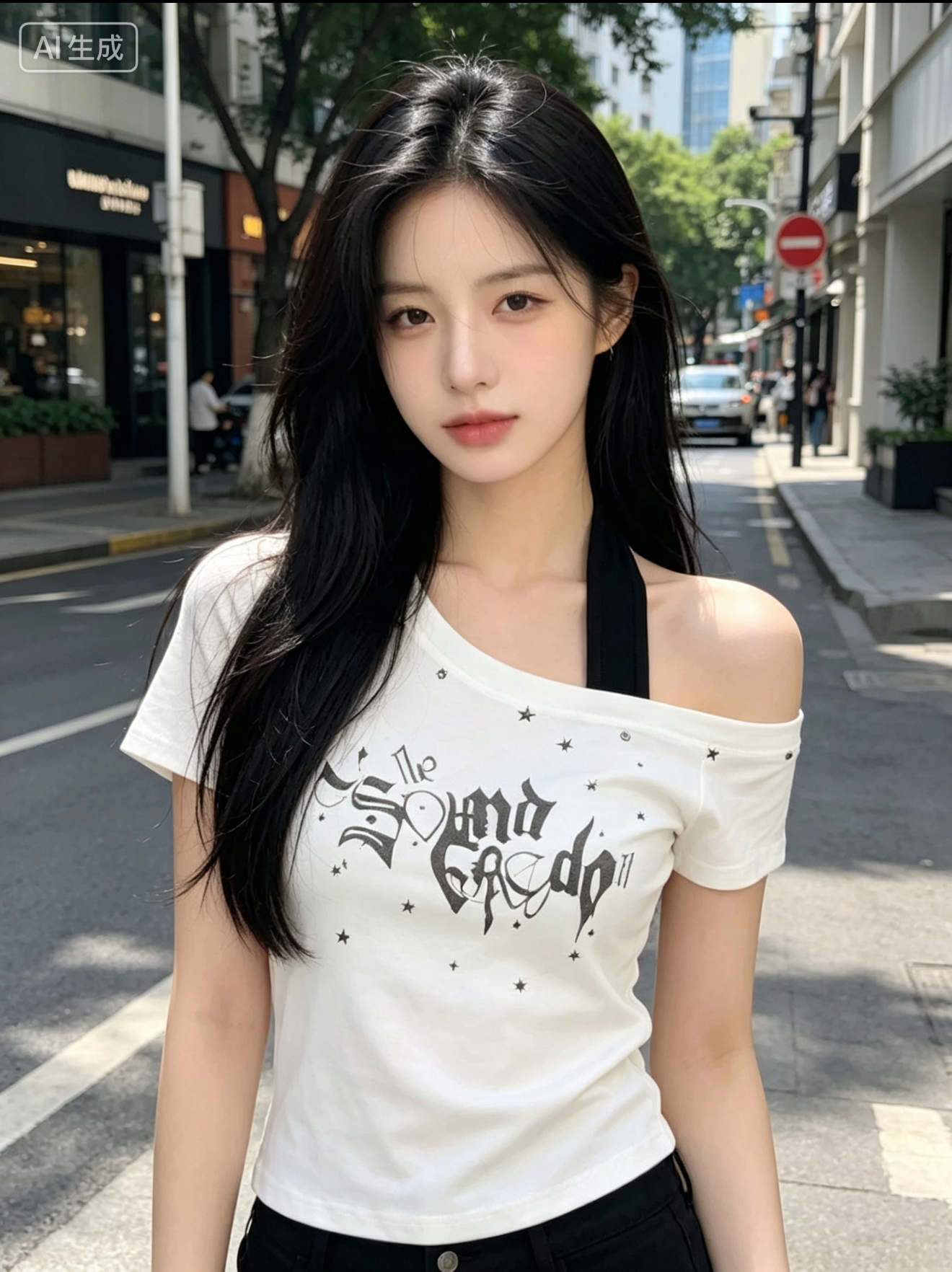페이크 레이어드 행침 목 비스듬한 어깨 반팔 작은 맨위 몸매 가꾸기 싱글 오프숄더 티셔츠 빛 이문화 달콤한 차가운 착용 가져 가라.