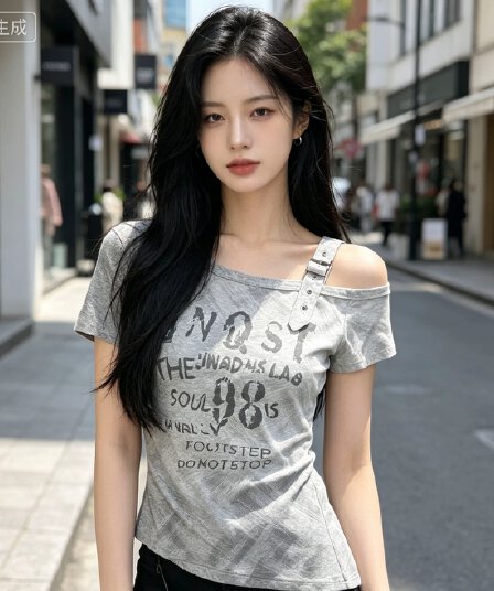 이문화 오프숄더 핫걸 비스듬한 어깨 반팔 티셔츠 여성 여름 2026 새로운 여름 몸매 가꾸기 쇼트 스타일 y2k 맨위 트렌디