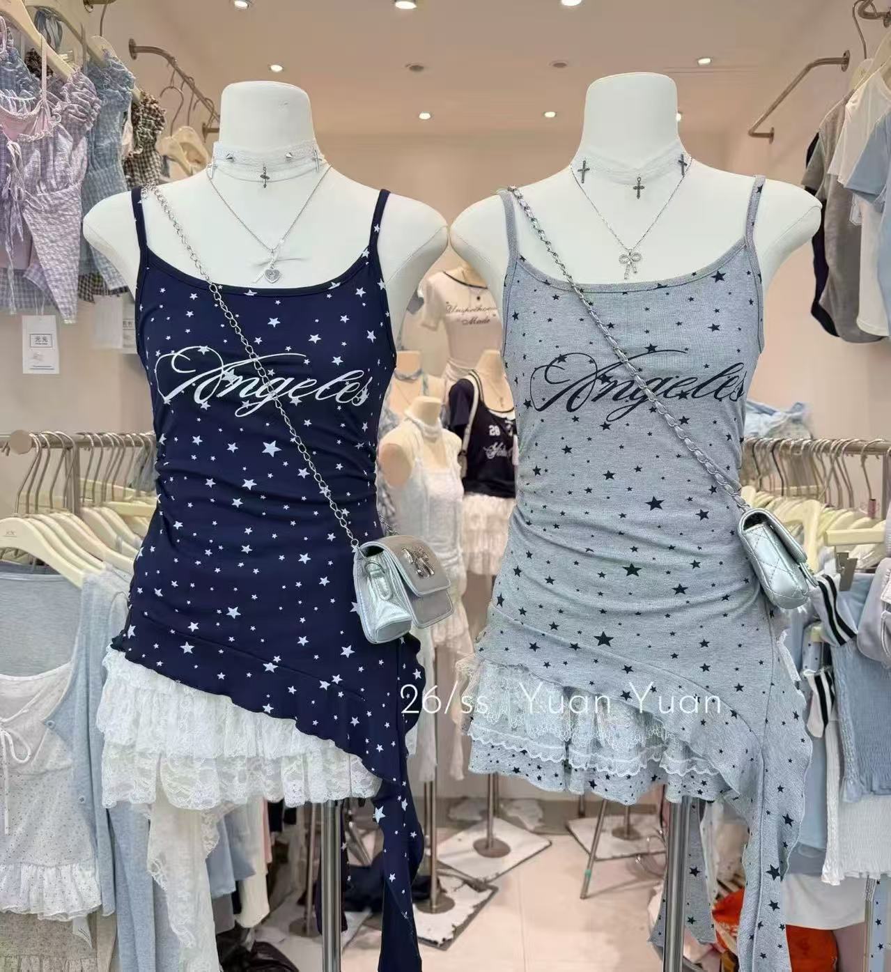 2026 새로운 한국 스타일 패션 별 알파벳 프린트 프릴 다용도 라운드 넥 조끼 슬립 맨위