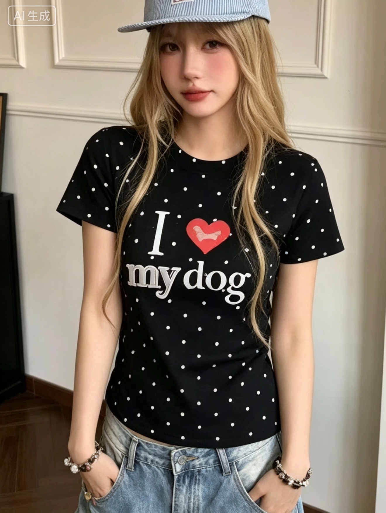 봄 여름 아메리칸 레트로 하트 프린트 반팔 쇼트 스타일 티셔츠 소녀 핫걸 몸매 가꾸기 슬림해 보이는 맨위