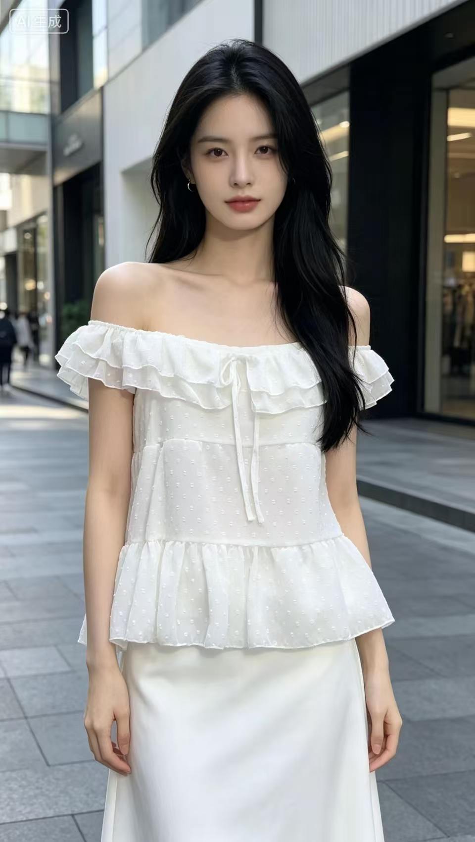오프숄더 여성 셔츠 한국 chic 여름 달콤함 오프숄더 작은 날다 소매 레이스 슬림해 보이는 품격 맨위