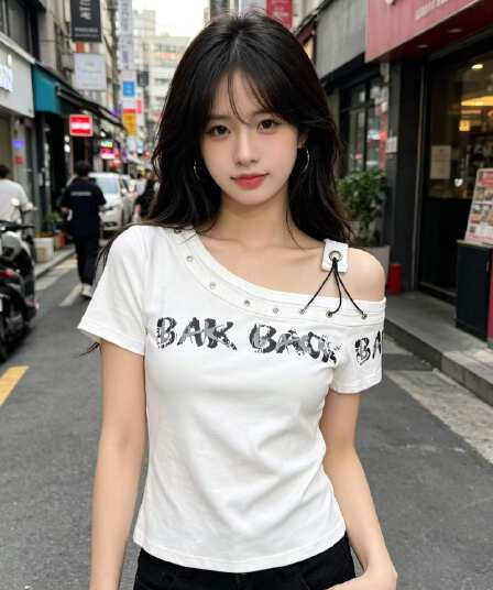 작은 대중 디자인 센스 알파벳 프린트 쇼트 스타일 반팔 맨위 패션 징 장식 오프숄더 다용도 몸매 가꾸기 티셔츠 여성