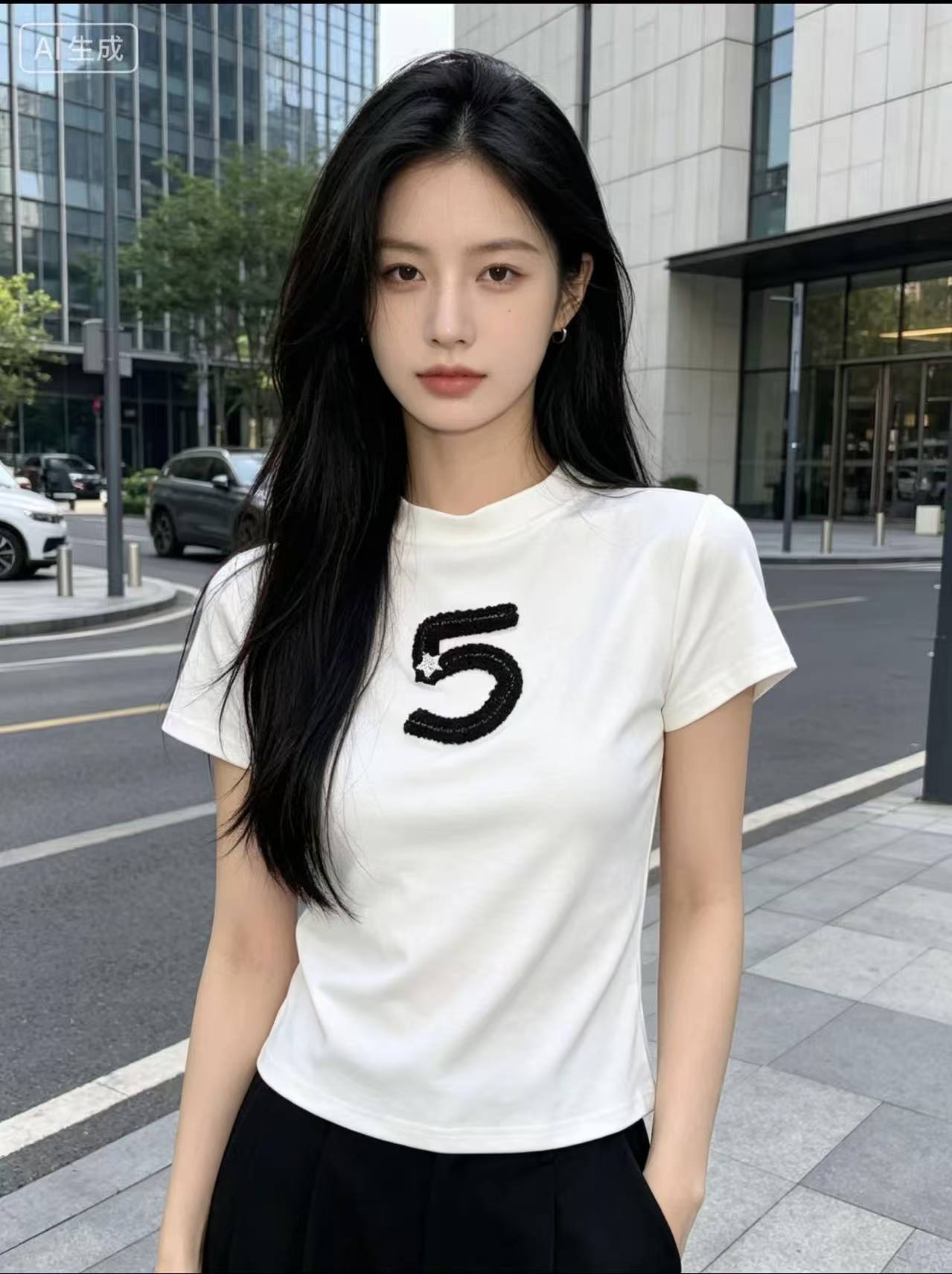 한국 동대문 2026 여름 새로운 몸매 가꾸기 쇼트 스타일 라운드 넥 패턴 프린트 다용도 반팔 티셔츠 여성