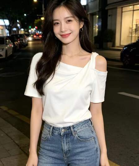 디자인 센스 비스듬한 칼라 비틀림 오프숄더 순면 반팔 티셔츠 여성 2026 여름 새로운 몸매 가꾸기 슬림해 보이는 품격 맨위