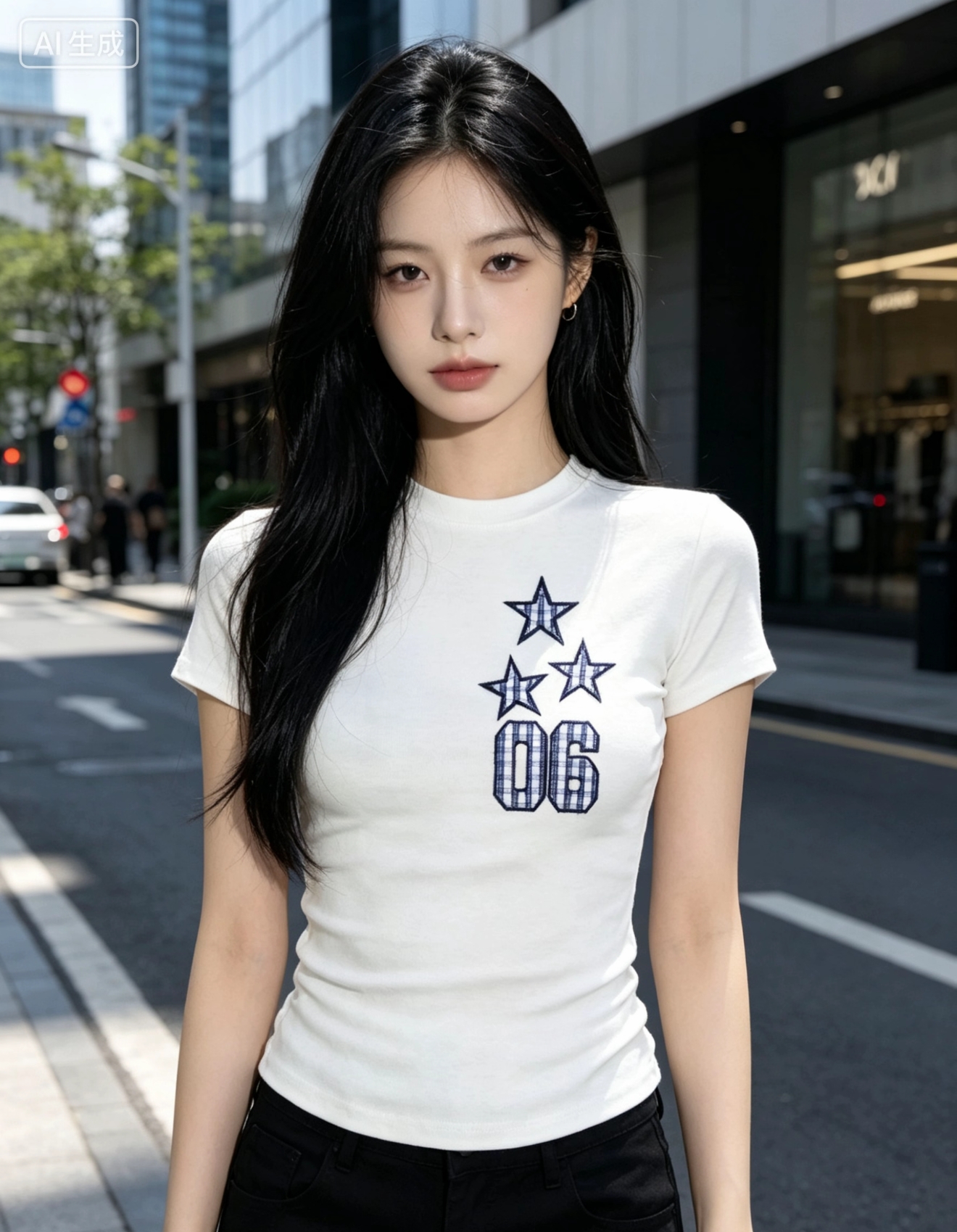순면 아메리칸 긍정적 인 어깨 반팔 티셔츠 여성 여름 몸매 가꾸기 다용도 기초 섹션 디자인 센스 외국 가스 연령 감소 맨위 트렌디