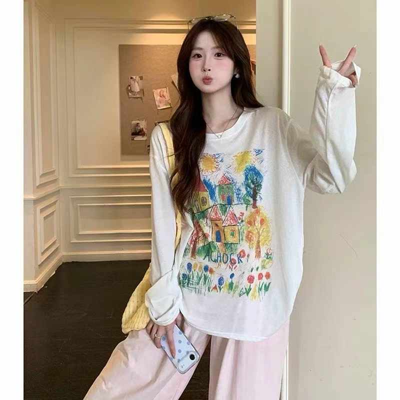 아메리칸 수채화 색상 자외선 차단 자외선 차단 블라우스 긴팔 티셔츠 여성 여름 새로운 캐주얼 다용도 맨위 트렌디