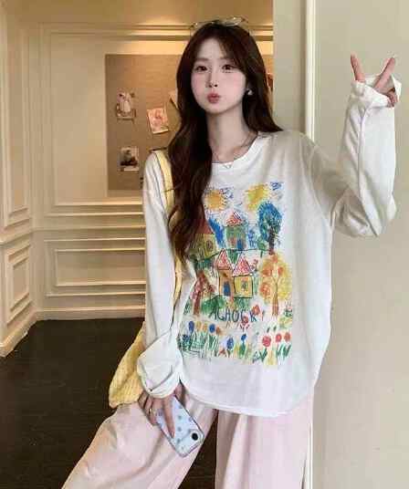 아메리칸 수채화 색상 자외선 차단 자외선 차단 블라우스 긴팔 티셔츠 여성 여름 새로운 캐주얼 다용도 맨위 트렌디